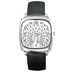 Bird Peacock Fan Animals Square Metal Watch by Alisyart