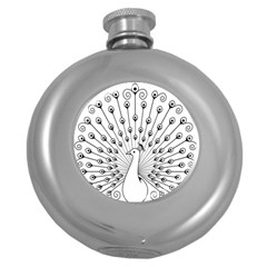 Bird Peacock Fan Animals Round Hip Flask (5 Oz) by Alisyart