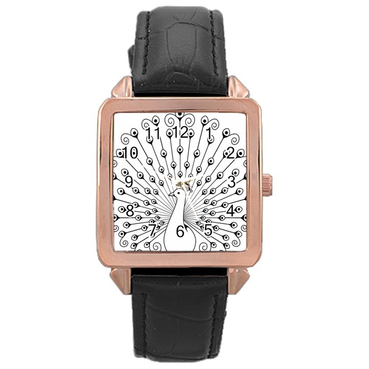 Bird Peacock Fan Animals Rose Gold Leather Watch 