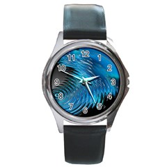 Waves Wave Water Blue Hole Black Round Metal Watch by Alisyart