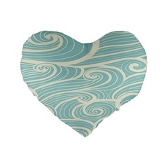 Blue Waves Standard 16  Premium Heart Shape Cushions