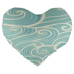 Blue Waves Large 19  Premium Heart Shape Cushions