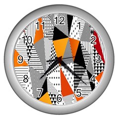 Contrast Hero Triangle Plaid Circle Wave Chevron Orange White Black Line Wall Clocks (silver) 