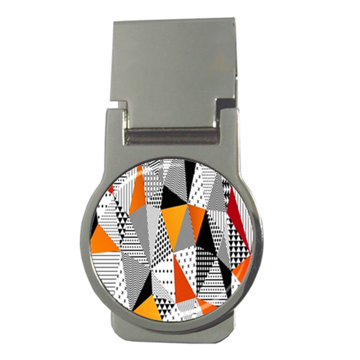 Contrast Hero Triangle Plaid Circle Wave Chevron Orange White Black Line Money Clips (Round) 