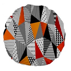 Contrast Hero Triangle Plaid Circle Wave Chevron Orange White Black Line Large 18  Premium Flano Round Cushions