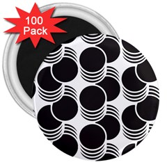 Floral Geometric Circle Black White Hole 3  Magnets (100 Pack) by Alisyart