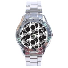 Floral Geometric Circle Black White Hole Stainless Steel Analogue Watch