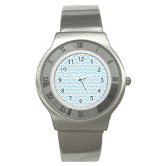 Free Plushie Wave Chevron Blue Grey Gray Stainless Steel Watch by Alisyart