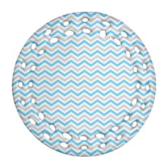 Free Plushie Wave Chevron Blue Grey Gray Round Filigree Ornament (two Sides)