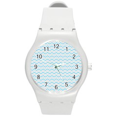 Free Plushie Wave Chevron Blue Grey Gray Round Plastic Sport Watch (m)