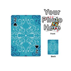 Flower Leaf Floral Love Heart Sunflower Rose Blue White Playing Cards 54 (mini) 