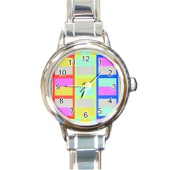 Maximum Color Rainbow Red Blue Yellow Grey Pink Plaid Flag Round Italian Charm Watch by Alisyart