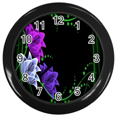 Neon Flowers Floral Rose Light Green Purple White Pink Sexy Wall Clocks (black) by Alisyart