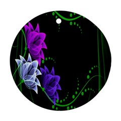 Neon Flowers Floral Rose Light Green Purple White Pink Sexy Round Ornament (two Sides) by Alisyart