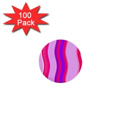 Pink Wave Purple Line Light 1  Mini Buttons (100 Pack)  by Alisyart