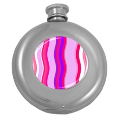 Pink Wave Purple Line Light Round Hip Flask (5 Oz) by Alisyart