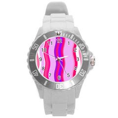 Pink Wave Purple Line Light Round Plastic Sport Watch (l)