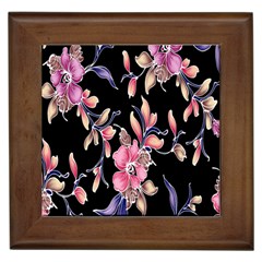 Neon Flowers Rose Sunflower Pink Purple Black Framed Tiles