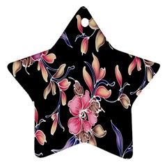 Neon Flowers Rose Sunflower Pink Purple Black Ornament (star) by Alisyart