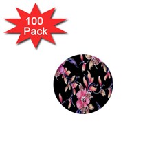 Neon Flowers Rose Sunflower Pink Purple Black 1  Mini Buttons (100 Pack)  by Alisyart