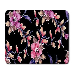 Neon Flowers Rose Sunflower Pink Purple Black Large Mousepads by Alisyart