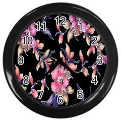 Neon Flowers Rose Sunflower Pink Purple Black Wall Clocks (black) by Alisyart