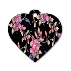 Neon Flowers Rose Sunflower Pink Purple Black Dog Tag Heart (one Side)