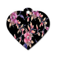 Neon Flowers Rose Sunflower Pink Purple Black Dog Tag Heart (two Sides)