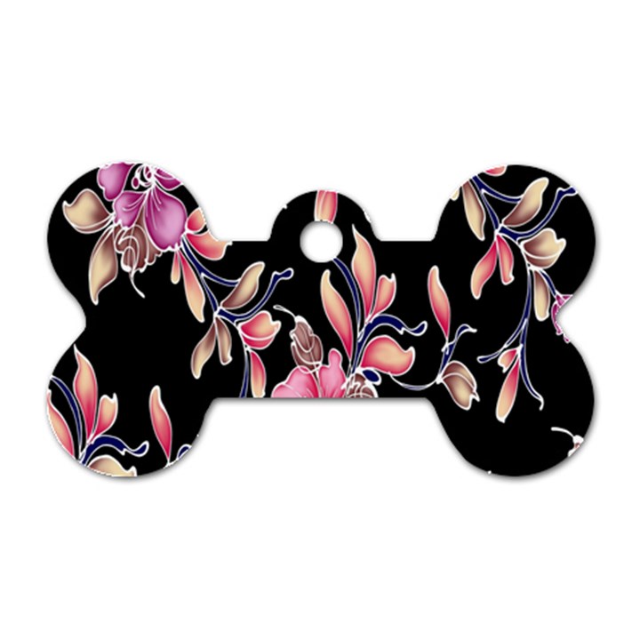 Neon Flowers Rose Sunflower Pink Purple Black Dog Tag Bone (One Side)