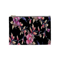 Neon Flowers Rose Sunflower Pink Purple Black Cosmetic Bag (medium) 