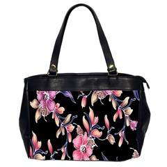 Neon Flowers Rose Sunflower Pink Purple Black Office Handbags (2 Sides)  by Alisyart