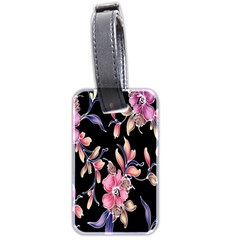 Neon Flowers Rose Sunflower Pink Purple Black Luggage Tags (two Sides)