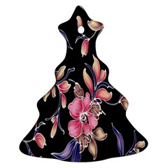 Neon Flowers Rose Sunflower Pink Purple Black Christmas Tree Ornament (two Sides)