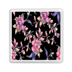 Neon Flowers Rose Sunflower Pink Purple Black Memory Card Reader (square) 