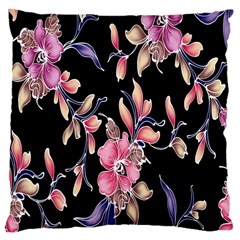 Neon Flowers Rose Sunflower Pink Purple Black Large Cushion Case (one Side)