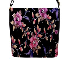 Neon Flowers Rose Sunflower Pink Purple Black Flap Messenger Bag (l)  by Alisyart