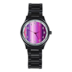 Pink Vertical Color Rainbow Purple Red Pink Line Stainless Steel Round Watch by Alisyart