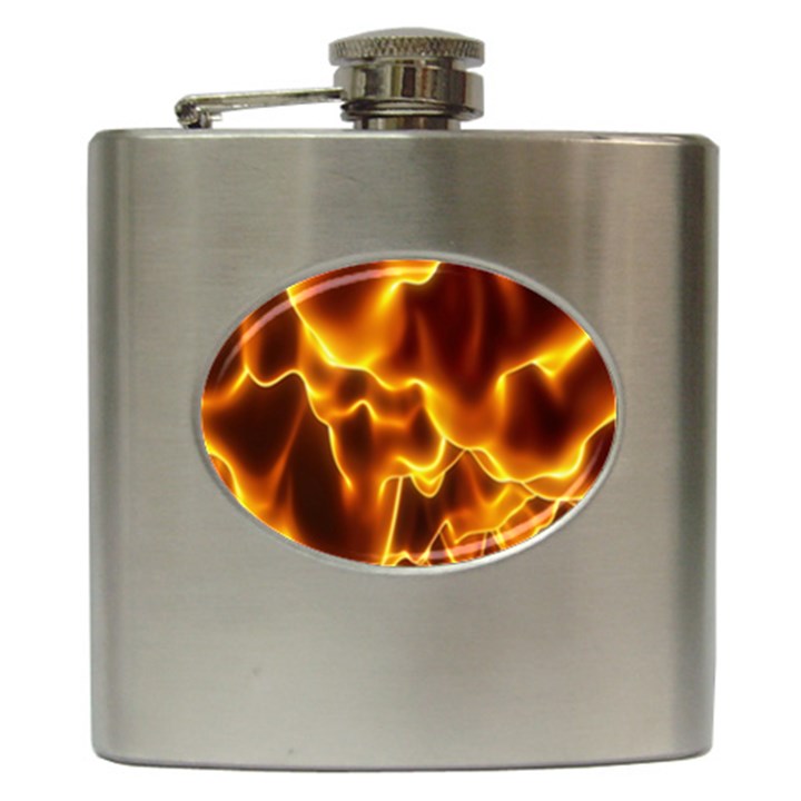 Sea Fire Orange Yellow Gold Wave Waves Hip Flask (6 oz)