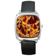 Sea Fire Orange Yellow Gold Wave Waves Square Metal Watch