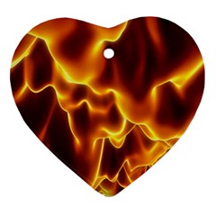 Sea Fire Orange Yellow Gold Wave Waves Heart Ornament (two Sides)