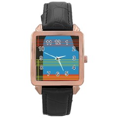 Sketches Tone Red Yellow Blue Black Musical Scale Rose Gold Leather Watch 