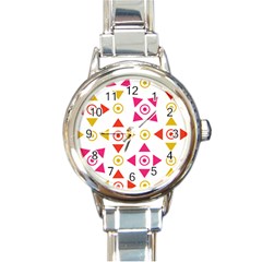 Spectrum Styles Pink Nyellow Orange Gold Round Italian Charm Watch