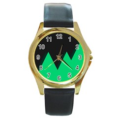 Soaring Mountains Nexus Black Green Round Gold Metal Watch by Alisyart