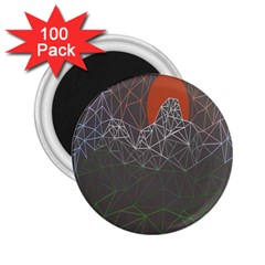 Sun Line Lighs Nets Green Orange Geometric Mountains 2 25  Magnets (100 Pack)  by Alisyart