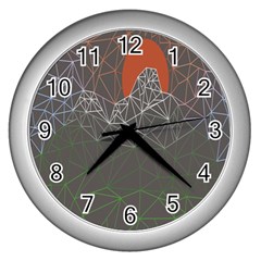 Sun Line Lighs Nets Green Orange Geometric Mountains Wall Clocks (silver)  by Alisyart