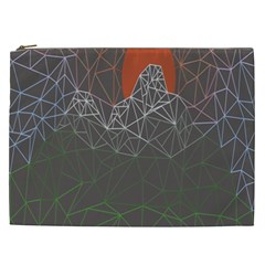 Sun Line Lighs Nets Green Orange Geometric Mountains Cosmetic Bag (xxl) 
