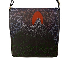 Sun Line Lighs Nets Green Orange Geometric Mountains Flap Messenger Bag (l) 