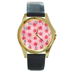 Watercolor Flower Patterns Round Gold Metal Watch by TastefulDesigns