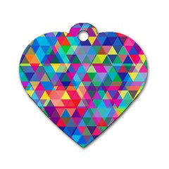 Colorful Abstract Triangle Shapes Background Dog Tag Heart (one Side) by TastefulDesigns