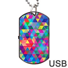 Colorful Abstract Triangle Shapes Background Dog Tag Usb Flash (two Sides) by TastefulDesigns